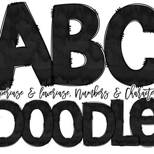 Fonte Doodle Aquarela Preta Letras E Números Uso Comercial, Salvos Individualmente, Letras Desenhadas à Mão, Letra A-Z Clipart Alfabeto png