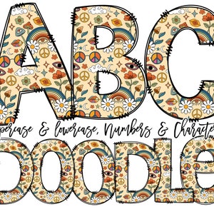 Doodle Font Retro Rainbow Doodle Letras, Pacote De Alfabeto Retro, Padrão De Arco-Íris Desenhado À Mão, Pacote De Clipart, Letras Números png