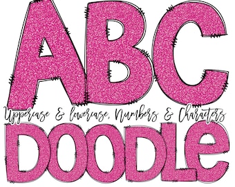 Bright Pink Glitter Alphabet Set, Glitter Doodle Letters,  for Crafters, Sublimation Letter & Numbers Individually Saved PNG Files