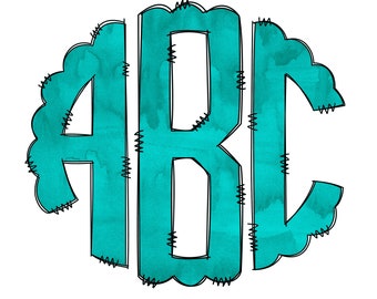 Watercolor Monogram Aqua Sublimation Letter  Numbers