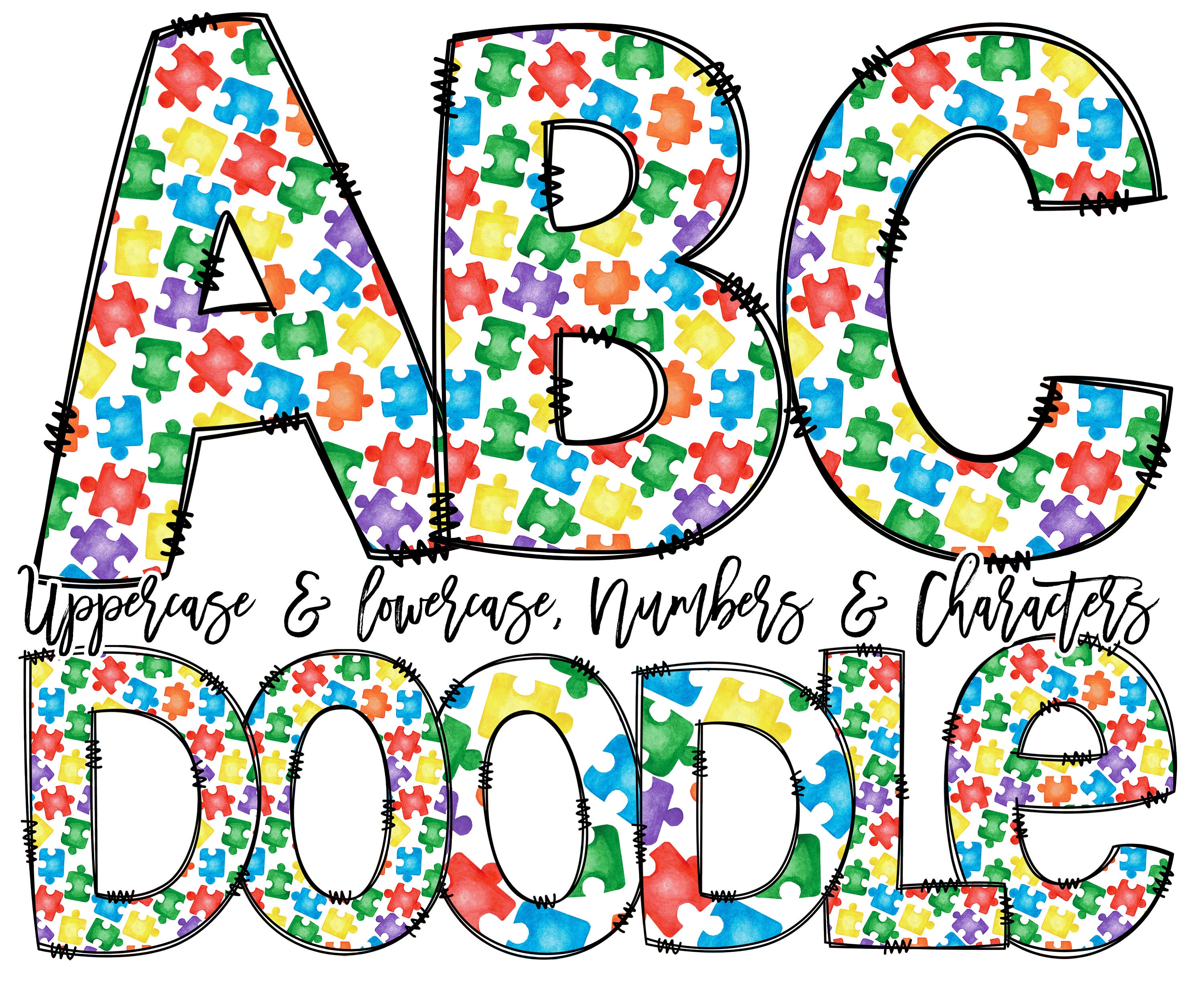 Doodle Font Autism Awareness Doodle Letters Autistic Alphabet Etsy