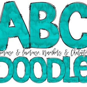 Aqua Monogram, Watercolor Blue Sublimation Letters, Individually Saved Transparent PNG Digital Download, Commercial Use, Doodle A-Z Clipart