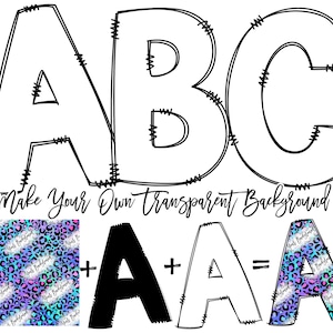 Letras de Doodle transparentes com preenchimento e contorno sólidos, letras PNG salvas individualmente, crie sua própria fonte de Doodle de alfabeto desenhado à mão SVG