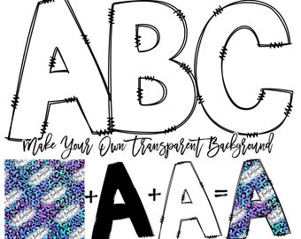 Transparent Doodle Letters with Solid Fill & Outline, Individually Saved Letters PNG, Create Your Own Hand Drawn Alphabet Doodle Font SVG