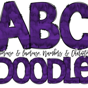 Dark Purple Watercolor Doodle Font Letters & Numbers Commercial Use, Individually Saved, Hand Drawn Letters, A-Z Letter Clipart Alphabet PNG