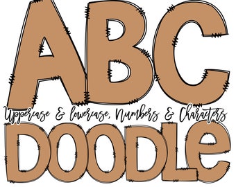 Doodle Font Light Brown Hand Drawn Doodle Alphabet Pack, Solid Color Tan Alpha pack Zig Zag , PNG Clipart Bundle, Letters Numbers PNG