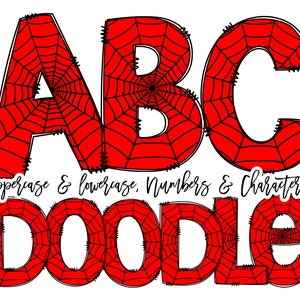 Spider Doodle Letters, Spider Hero Alphabet Pack, Hero Letters, Spider Font Clipart Bundle, Superhero Letters Numbers PNG