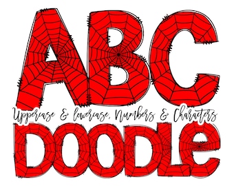 Spider Doodle Letters, Spider Hero Alphabet Pack, Hero Letters, Spider Font Clipart Bundle,  Superhero Letters Numbers PNG