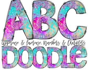 Doodle Font Ink Neon  Doodle Letters PNG, sublimation png, doodle numbers png, Hand Drawn Letters, Doodle Alphabet,  PNG
