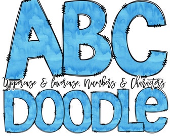 Blue Watercolor Doodle Font Letters & Numbers Commercial Use, Individually Saved, Hand Drawn Letters, A-Z Letter Clipart Alphabet PNG