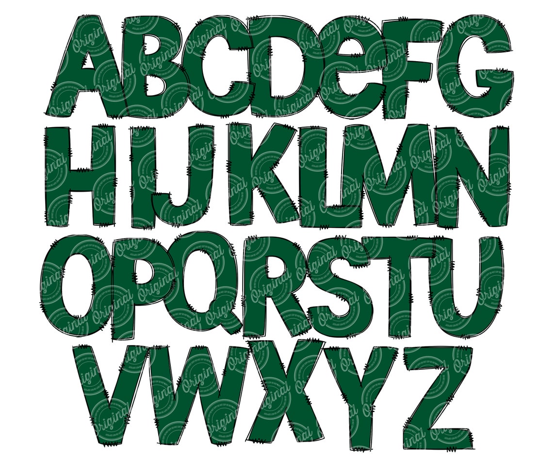Doodle Font Dark Green Doodle Letters, Bright Green Alphabet Pack ...