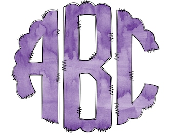 Purple Monogram, Watercolor Sublimation Letters, Individually Saved Transparent PNG Digital Download, Commercial Use, Doodle Letters Clipart