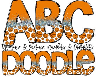 Basketball Doodle  Collection, Sports Letters, Hand Drawn Alphabet Set, Sublimation Letter & Numbers Individually Saved PNG Files