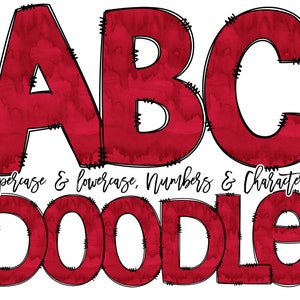 Red Watercolor Doodle Font Letters & Numbers Commercial Use, Individually Saved, Hand Drawn Letters, A-Z Letter Clipart Alphabet PNG