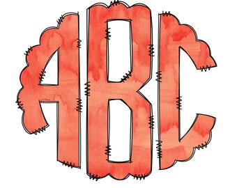 Orange Monogram, Watercolor Sublimation Letters, Individually Saved Transparent PNG Digital Download, Commercial Use, Doodle Letters Clipart