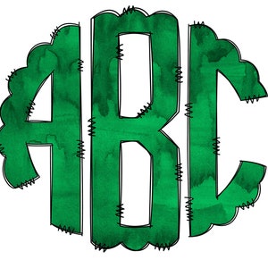 Números de letras de sublimación verde oscuro monograma acuarela