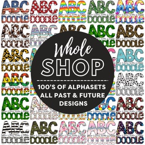 Compre toda la tienda, todos los diseños pasados y futuros de Subfulli, uso comercial, Google Drive, letras Doodle png, alfabeto de sublimación PNG