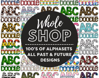 Purchase Entire Store, All Past & Future Designs from Subfulli, Commercial Use, Google Drive, , Doodle letters png, Sublimation Alphabet PNG
