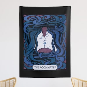 Tapiz de pared con cartas del tarot lésbico, decoración vintage para el hogar con temática de orgullo sáfico, y eran compañeras de piso, regalo LGBT Art Nouveau para una novia lesbiana.