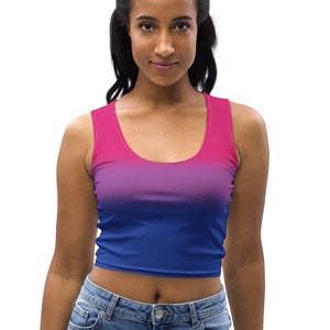 Bisexual Crop Top; Bi Pride Sprayed Flag Cropped Shirt; Bisexual Pride Outfit; Trendy LGBT Tank Top; LGBTQIA Clothing Pride Parade