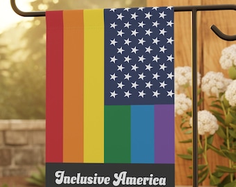 Pride American Garden Flag, Inclusive USA Yard Sign, Rainbow LGBTQ Inclusion Protest Home Decor, LGBT Ally Gift, Equality Kindness Banner