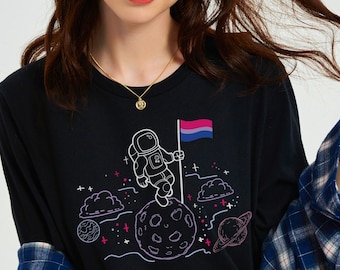 Astronaut Bisexual Pride Flag T-Shirt, Funny LGBT Space Outfit