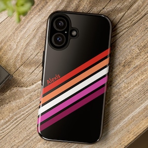 Personalized Lesbian TOUGH Phone Cases For Iphone Samsung Google; Custom Name WLW Pride Flag Phone Case, Gift For Sapphic Daughter Sister