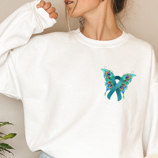 Ovarian cancer ribbon sweatshirt, ptsd awareness sweater, support for agoraphobia panic or anxiety warrior, hidden disability fighter gift