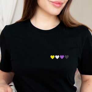 Subtle nonbinary pride shirt; Discreet enby pride tshirt; Non binary hearts pocket design tee; NB LGBT clothing; LGBTQ pride outfit