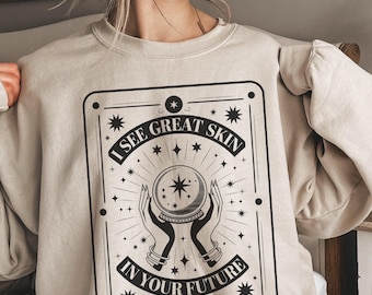 Esthetician Tarot Card Sweatshirt, Mystical Dermatology Shirt, Whimsical Skin Therapist Crewneck Sweater, Skincare Lover Gift Beautician Tee