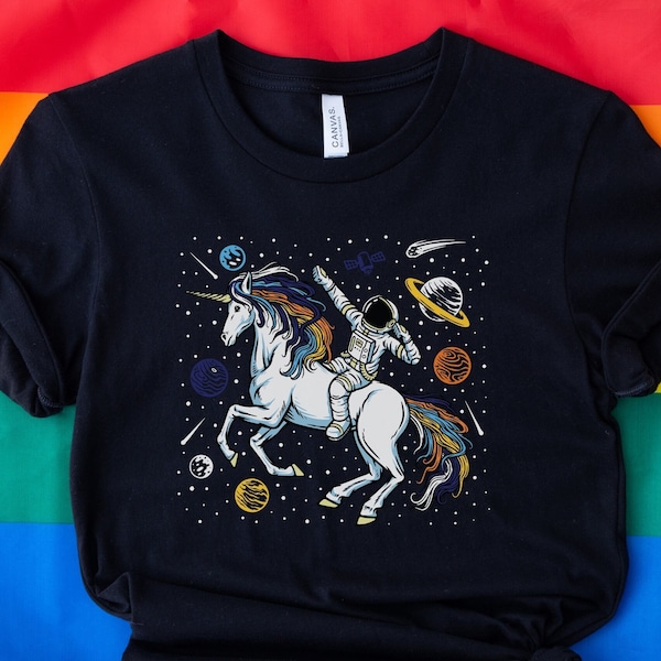 Subtle Aroace shirt; Discreet aromantic asexual fantasy tshirt; LGBTQ pride outfit; LGBT astronaut riding unicorn in space; Sci-fi clothing