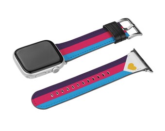 New polyamory watch band for Apple iwatch, Subtle pride faux leather watch strap, Fits all Series- 38 40 41 42 44 45 46 49 mm-Watch NOT INCL