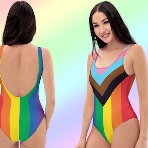 Progress Pride Swimsuit; Rainbow LGBT Swimwear; Queer Summer Bathing Suit; One Piece LGBTQ swimwear for women