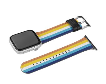 Aroace Watch Band For Apple iWatch, Subtle Pride Faux Leather Watch Strap, Fits all Series - 38 40 41 42 44 45 46 49 mm - Watch NOT INCL