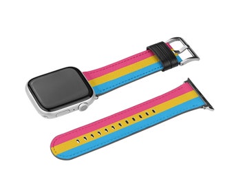 Pansexual Watch Band For Apple iWatch, Subtle Pan Pride Strap, Discreet LGBTQ Fits all Series - 38 40 41 42 44 45 46 49 mm - Watch NOT INCL