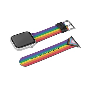 Progress Pride Flag Watch Band For Apple iWatch; Gay Pride Watch Strap,  LGBTQ Fits all Series - 38 40 41 42 44 45 46 49 mm - Watch NOT INCL