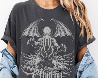 Koszulka Cthulhu Comfort Colors, Lovecraft Call Of Cthulhu Mythos Tshirt, Koszulka Necronomicon Dark Fantasy Book, Okultystyczny Gotycki Prezent Dla Miłośnika Horroru