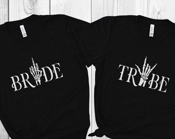Gothic Bridal Shower, Halloween Bachelorette Party Shirts, Goth Bride Tribe Tshirts, Skeleton Hand Tee, Spooky Bridesmaid Gift, Badass Squad