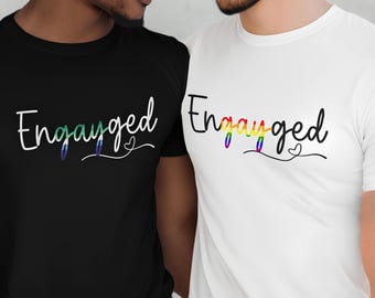 Gay MLM Pride Engayged Shirts, LGBT Engaged Geschenk, LGBTQ Verlobung Ankündigung T-Shirt, Rainbow Pride Passende Paar Shirts, Queer Hochzeit