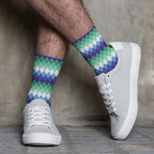 MLM Socks, Subtle Gay Pride Socks, Discreet LGBTQ Pride Outfit, LGBT Christmas Gift, Cool Diamond Pattern Unisex Crew Sock