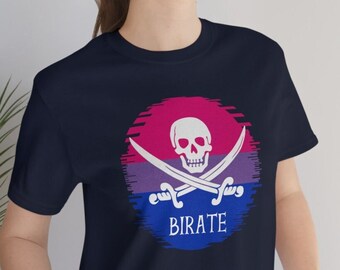 Camiseta bisexual divertida; camiseta sutil del orgullo bisexual; camiseta con la bandera bisexual pirata con un chiste; atuendo del orgullo LGBTQ; ropa LGBT para él y para ella