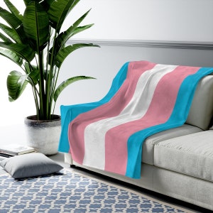 Transgender Blanket, Trans Pride Flag Fleece Blanket,  LGBTQ Plush Blanket, Pride Accessories For ftm Or mtf, LGBT Home Decor