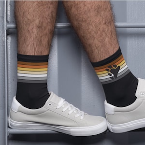 Bear Pride Socks, Subtle Bear Brotherhood Pride Socks, Discreet LGBTQ Pride Outfit, LGBT Bear Gift, Cool Striped Pattern Unisex Crew Socks