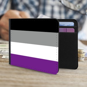 Cartera con la bandera asexual; Cartera para tarjetas de cuero sintético apta para veganos Ace Pride; Cartera delgada plegable con el orgullo LGBTQ