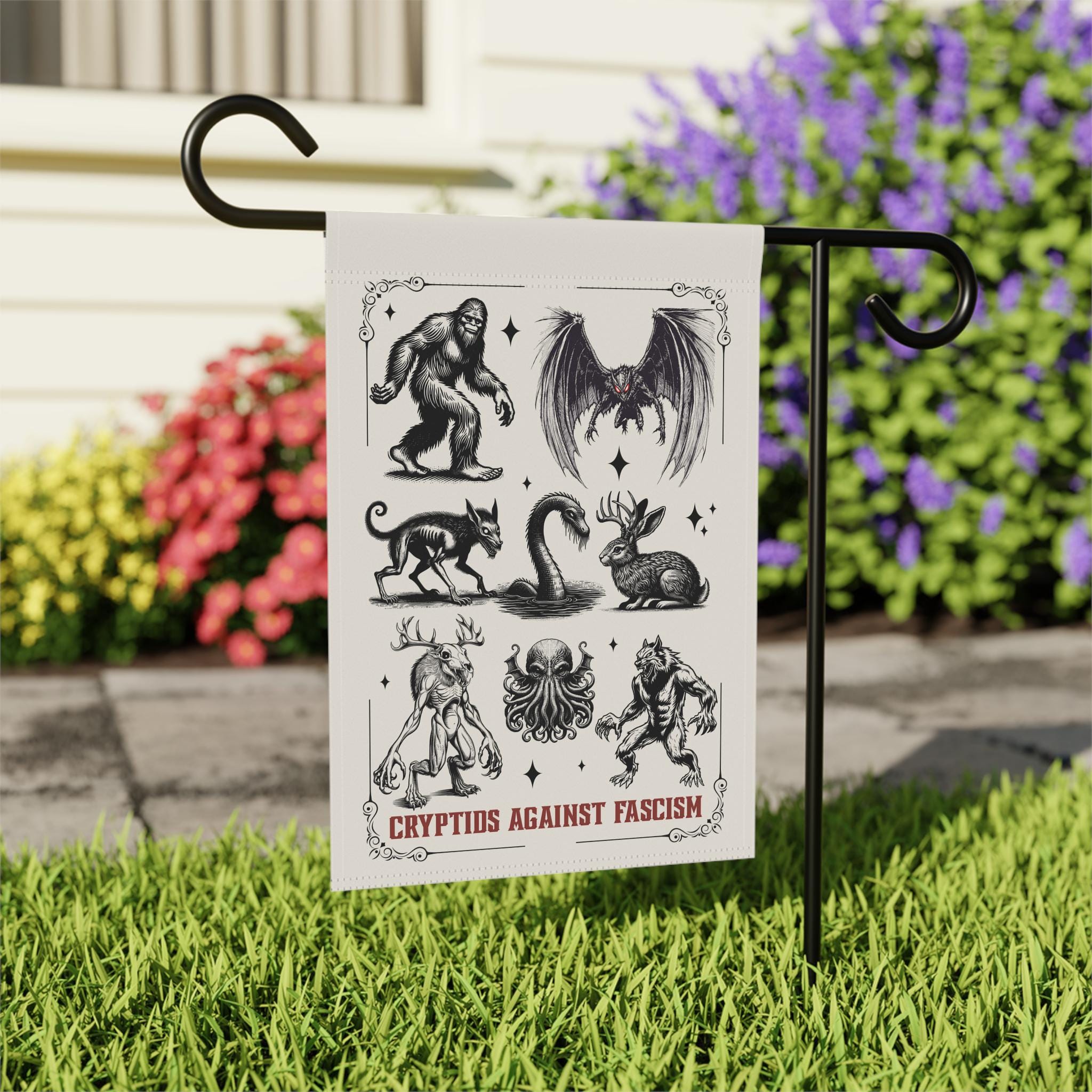 Cryptid Flags Cryptids Against Fascism Garden Flag, Anti Trump Cryptozoology Yard ...