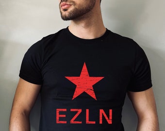 EZLN Shirt, Distressed EZLN Flag T-Shirt, Zapatista Clothing, Red Star Revolution Tee, Gift For Anti Capitalist
