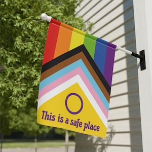 Intersex Inclusive Progress Pride Garden Flag, Safe Home Rainbow Gay Pride Yard Sign, LGBTQ Rights Home Decor, LGBT Safe Place Banner