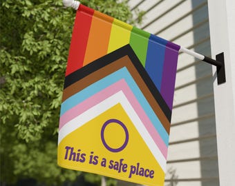 Intersex Inclusive Progress Pride Garden Flag, Safe Home Rainbow Gay Pride Yard Sign, LGBTQ Rights Home Decor, LGBT Safe Place Banner