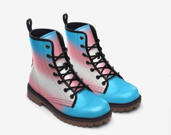 Transgender Boots Trans Pride Flag Vegan Leather Combat Shoes MTF FTM Pride Outfit for Pride Parade LGBTQ Clothing Unisex Pride Boots Etsy