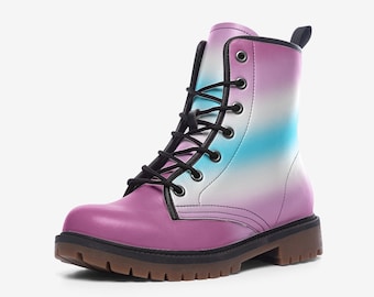 Femboy Boots; Femboy Pride Flag Vegan Leather Combat Shoes; Femboy Pride Outfit For Pride Parade; LGBTQ Clothing, Unisex Pride Boots